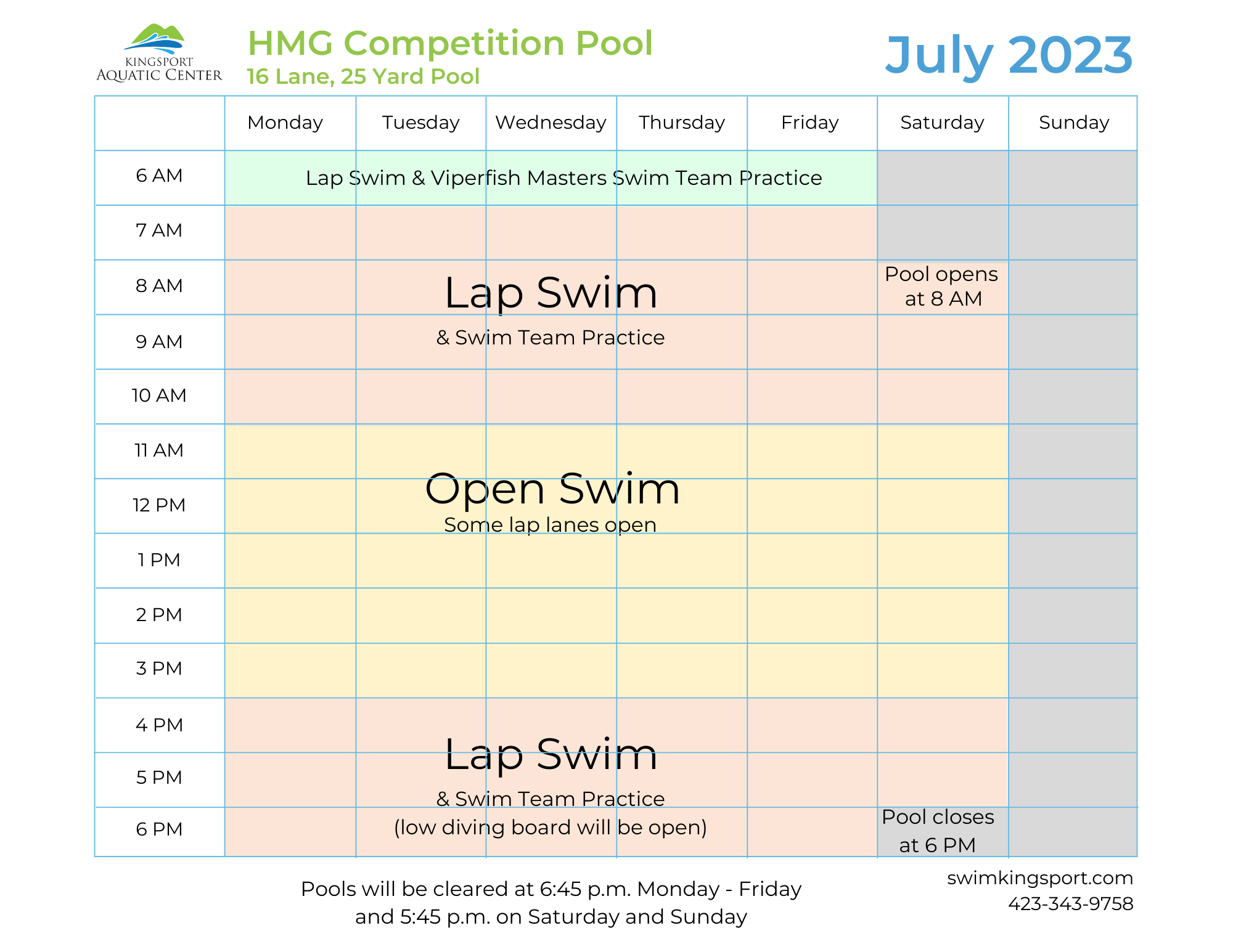 Pool Schedules Kingsport Aquatic Center