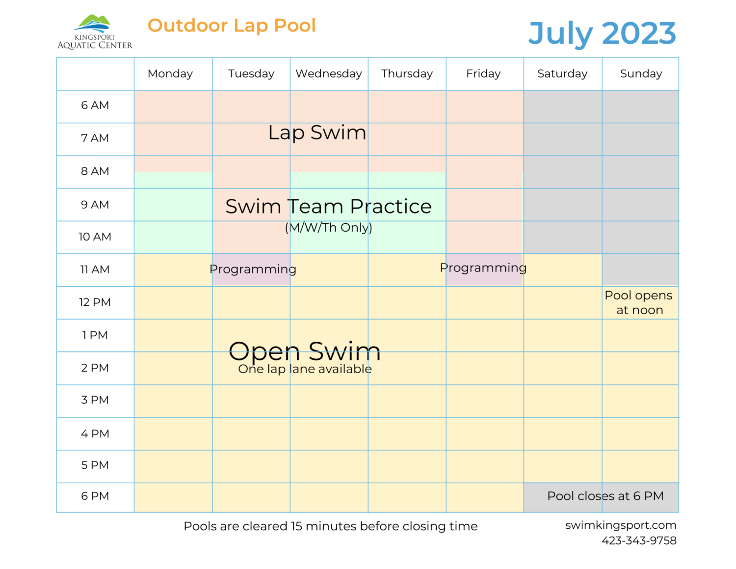 Pool Schedules Kingsport Aquatic Center