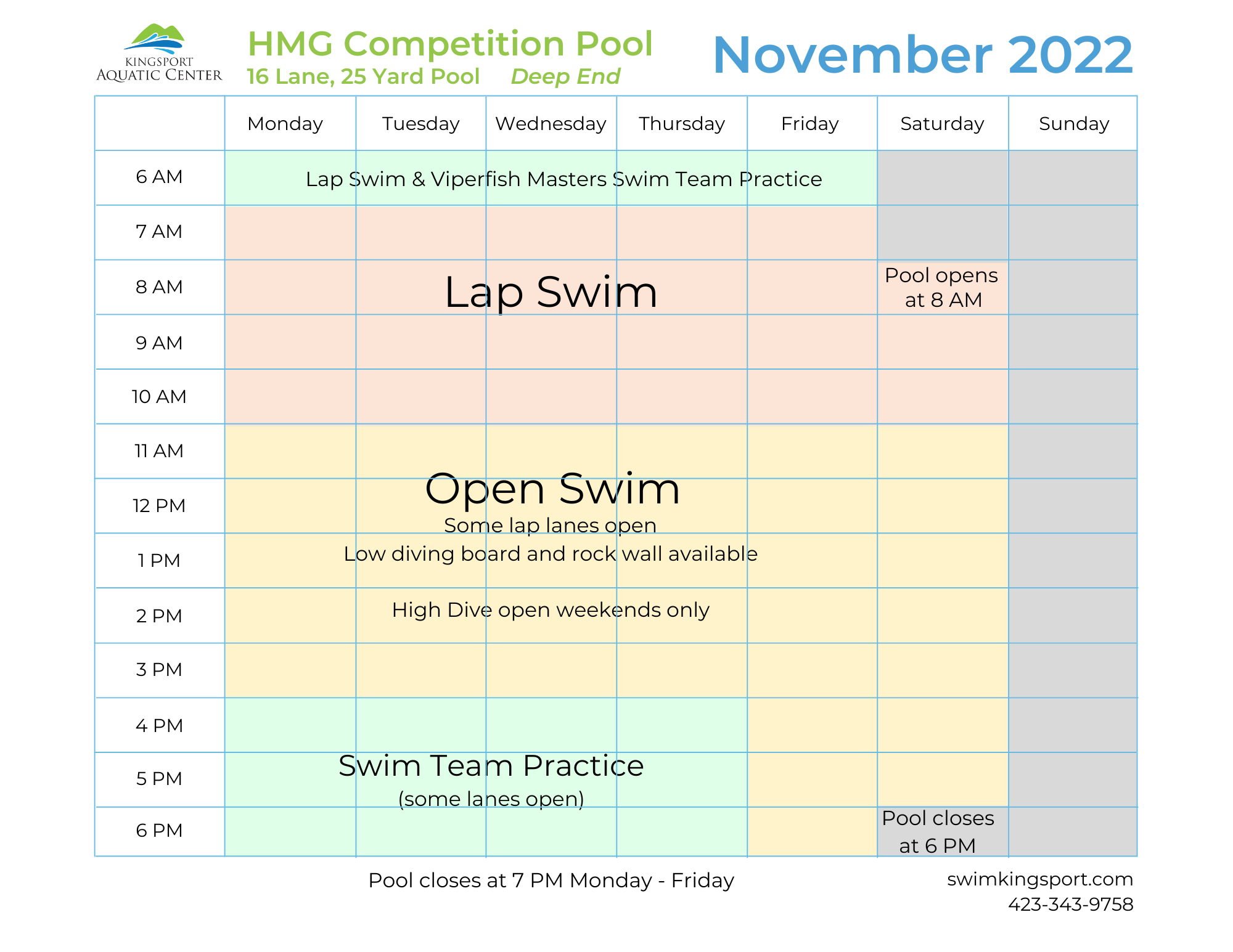Pool Schedules Kingsport Aquatic Center