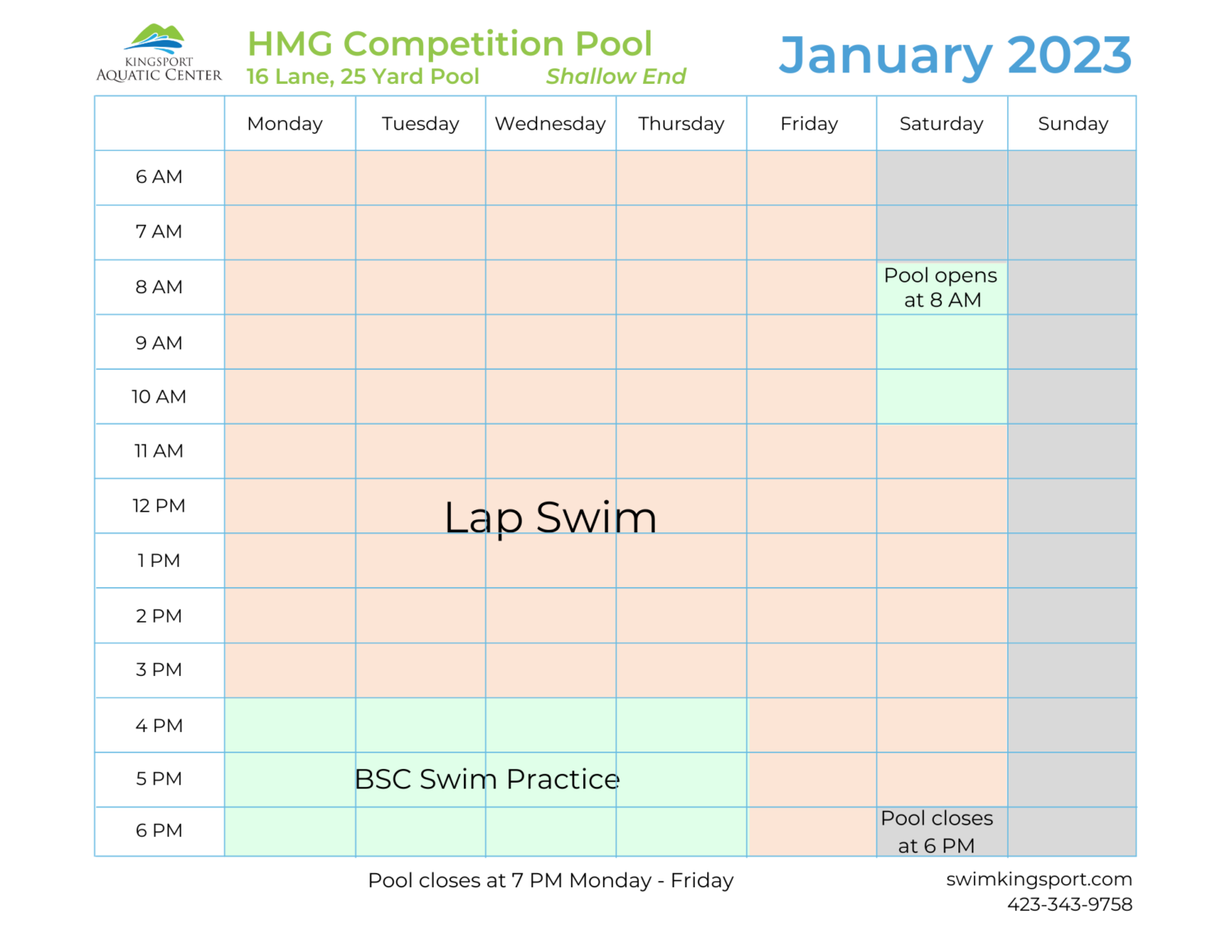 Pool Swim Schedules Format