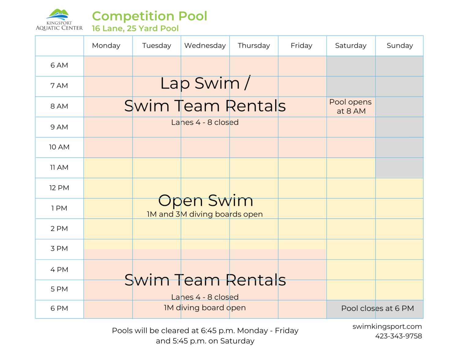 Pool Schedules Kingsport Aquatic Center