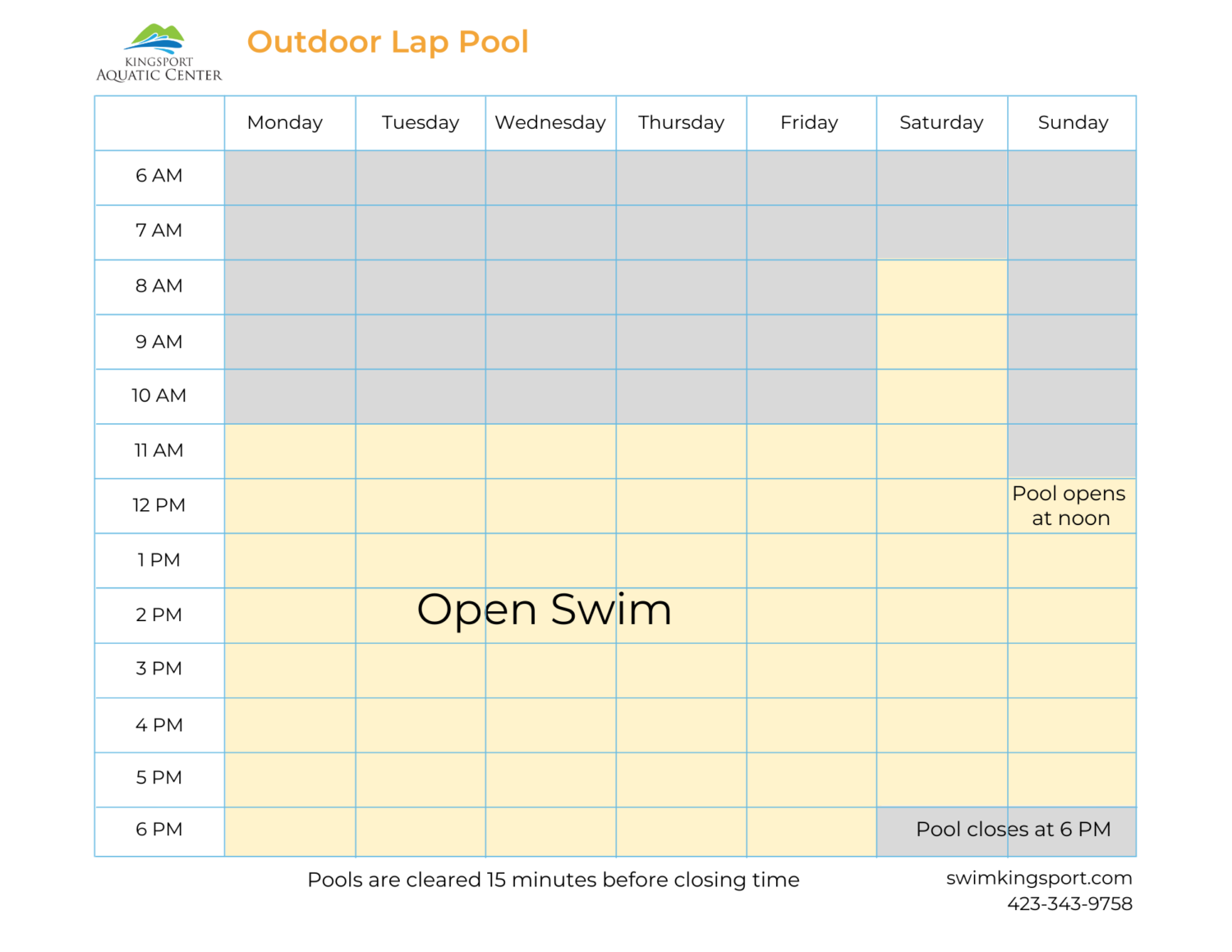Pool Schedules Kingsport Aquatic Center